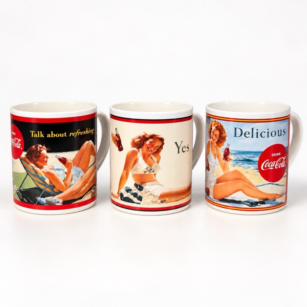 Vintage Coca-Cola Collector Mugs Set of 3 1932 1943 1946 Houston Harvest